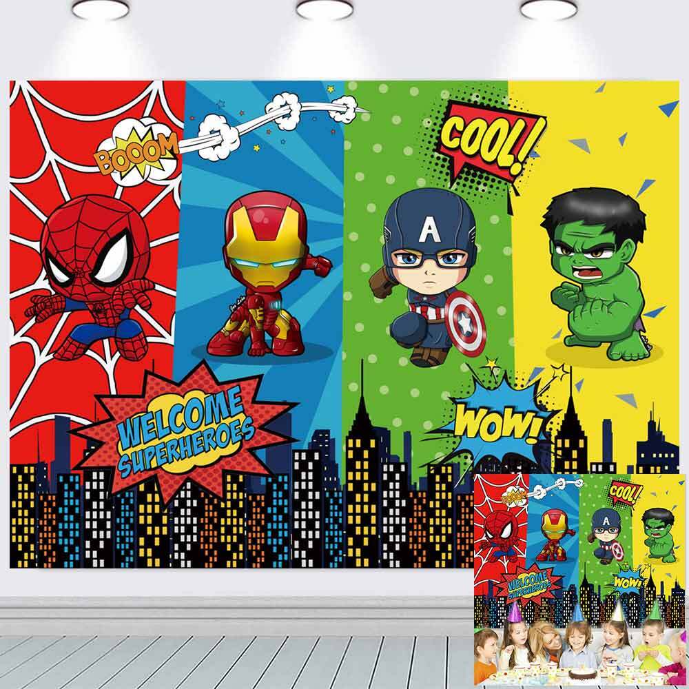 Superhero Birthday Backdrop Banner Background Poster Party Decorations 7x5ft