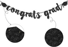 Congratulations Graduation Decorations Class of 2026, Pre-Strung Black Glitter C