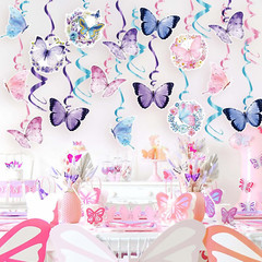 Butterfly Party Decorations – 46 Pieces Pink Purple Butterfly Hanging Swirl Spri