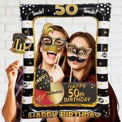 50th Birthday Photo Booth Props, Inflatable Photo Booth Frame, Giant Black Go…