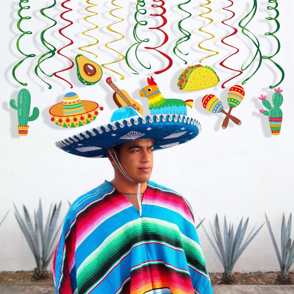 Mexican Fiesta Hanging Swirl Decorations Cinco De Mayo Supplies 15 PCS
