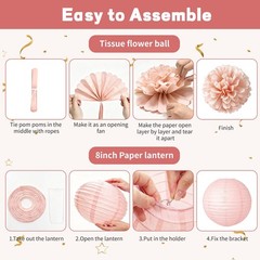 ChampagneGold Beige Birthday Decorations for Women Girls, Boho Peach Paper La…