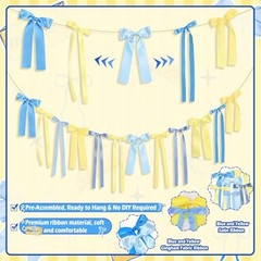 Butter Themed Bow Garland Banner – Blue Yellow Gingham Ribbon – Decor