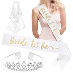 3 Pack BRIDE to be Veil On Comb Tiara & Sash & Shoulder BACHELORETTE Party Deco