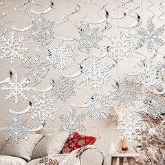 30 Pcs Winter Snowflake Hanging Swirl Decorations White Silver Christmas Glitter
