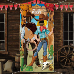 Western Cowboy Party Backdrop 6x3ft Rodeo Photo Booth Door Banner Decor Sign Set