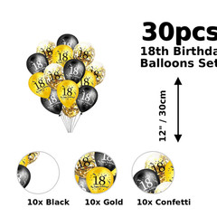 Birthday Balloons 18th X 30 Gold & Black Latex Confetti 12″ Helium Party Decors
