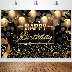 Sensfun Black Gold Happy Birthday Backdrop Sparkle Glitter Golden Balloon Bokeh