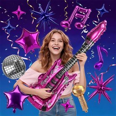 14PCS Music Theme Party Balloon Decorations, Guitar Foil Balloons with Disco …