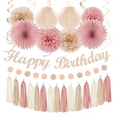 Blush-Pink Champagne Beige Happy-Birthday Party-Decorations – 31pcs 15th Wome…