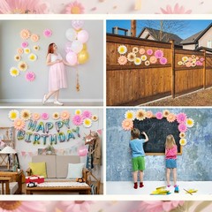 24 Pack Daisy Paper Flowers Decorations 3 Size Tissue Pom Poms Groovy Party