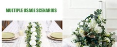 6FT Artificial Eucalyptus Garland with 14 Fake White Rose Flowers – Floral