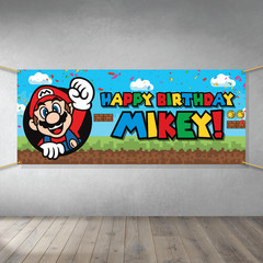 Mario Themed custom Birthday party banner vinyl – Decorations Sign luigi bowser