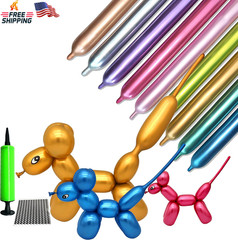 LXZFCRG 100Pcs 260 Long Balloons Kit with Pump, Shiny Metallic Latex Twisting Ba
