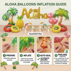 8 Pcs Aloha Summer Balloon Decorations Tropical Party Foil Balloons