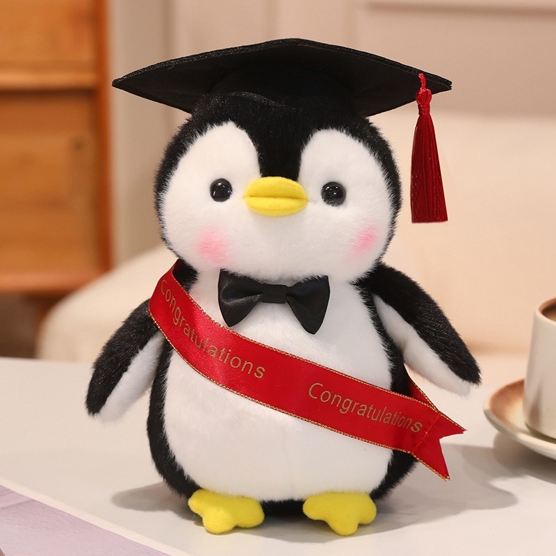 Graduation Penguin Plush Toy Stuffed Animal with Cap and Sash for Grad Gift