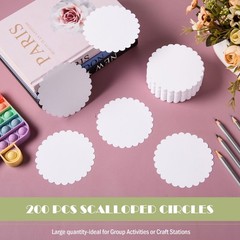200 PCS 4 Inch White Scalloped Circle Cutouts Paper Die Cut Round Cardstock