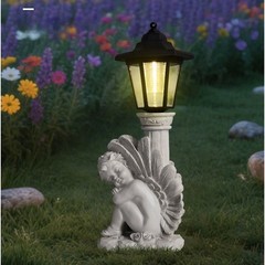 Solar Powered Antique Roman Column Angel Light for Outdoor Courtyard Use