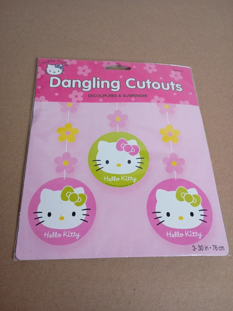 VTG Hello Kitty Dangling Cutouts Party Decoration Decor Floral Green Pink 2004