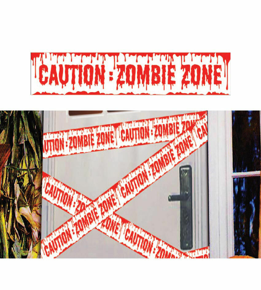 Caution Zombie Zone Tape Blood Halloween Horror Party Partyware Prop Decoration