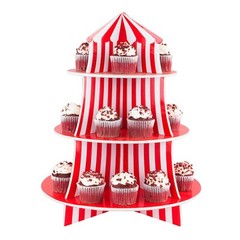 3 Tier Cupcake Foam Stand with Circus Carnival Tent Design for Desserts,