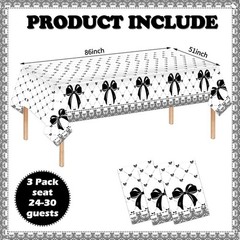 Black Bow Tablecloths Set of 3 Elegant Party Decorations Easy Clean-up New