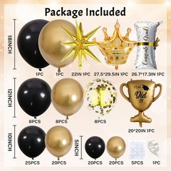 Graduation Decorations Class of 2025 Black and Gold Balloons Arch kit, 120 Pcs C