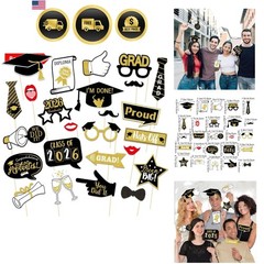 25Pcs Graduation Photo Booth Props Class of 2026 Grad Photo Props Black and G…