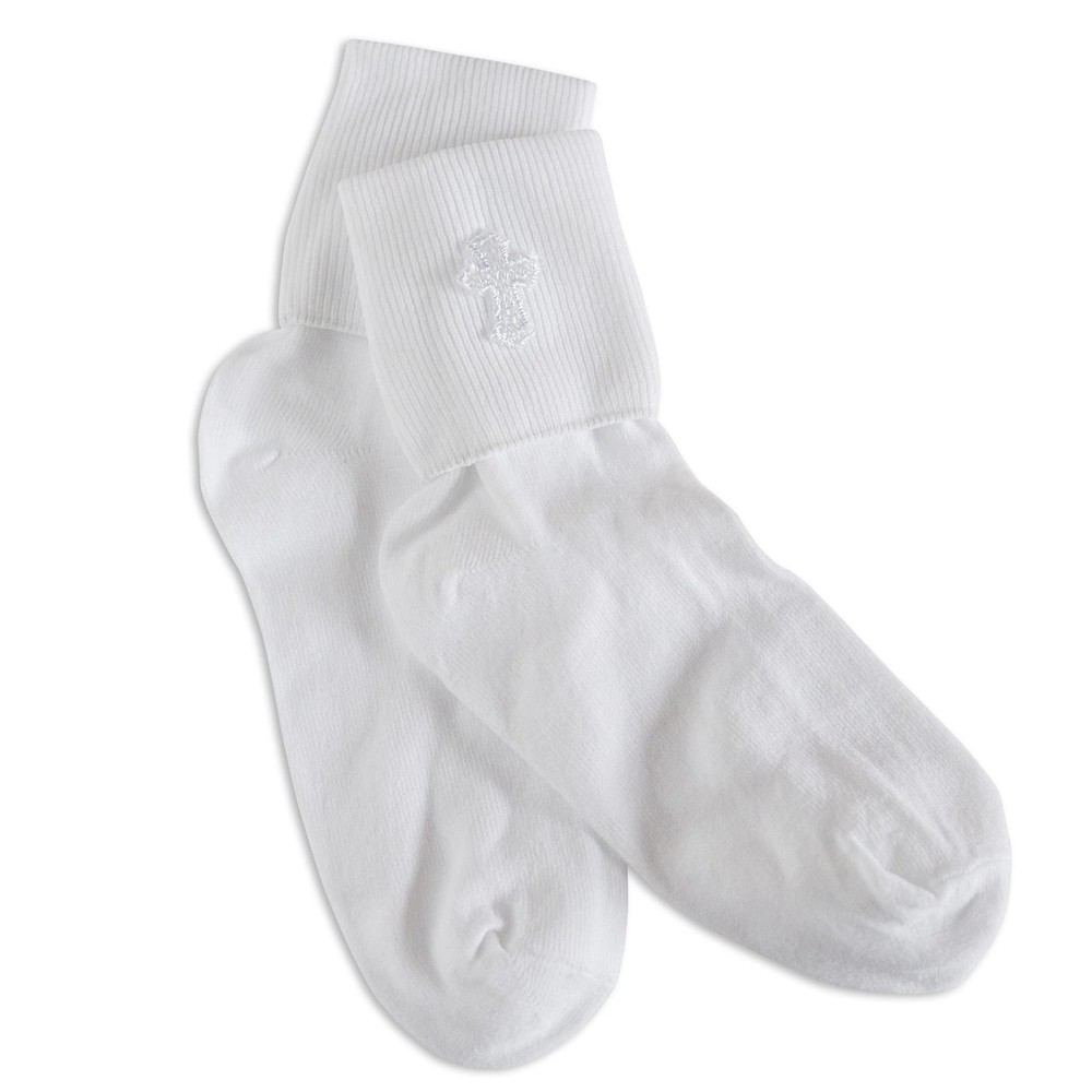 White Sock with Cross Accent for Baptism Christening First Communion