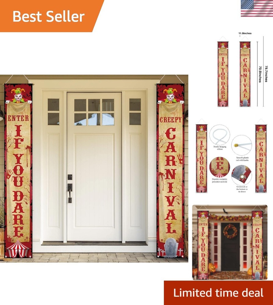 Wrinkle-Free Halloween Banners – Carnival Clown Yard Sign Set, 11.8×70.9in