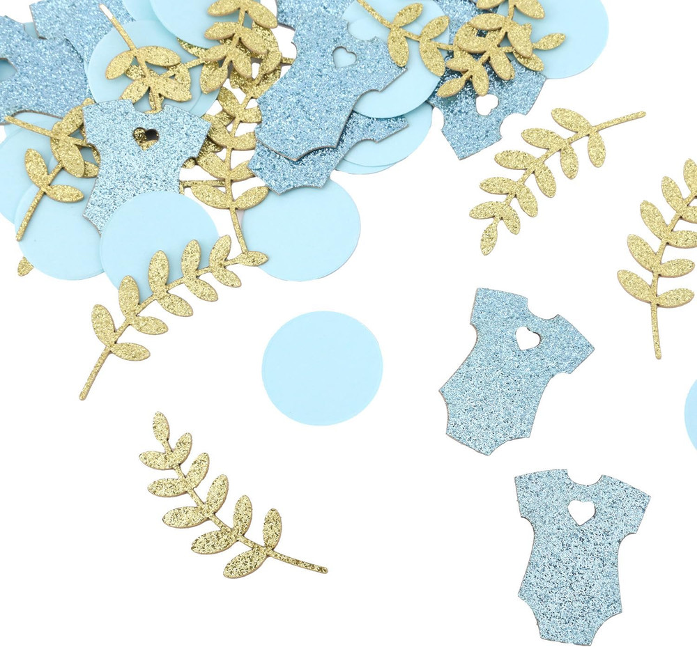 100Pcs Baby Shower Confetti, Blue Gold Paper Table Confetti for Welcome Baby rou