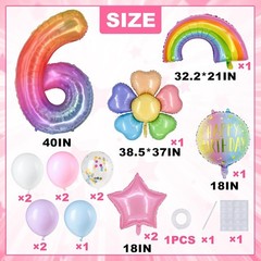 6th Birthday Decorations for Girls, 15PCS Pastel Rainbow Party Balloon Set wi…