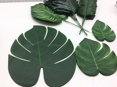 90 Pieces 6 Kinds Artificial Tropical Palm Leaves Decorations Jungle Beach Party