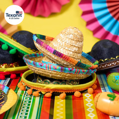 6 PCS Cinco De Mayo Fiesta Fabric and Straw Sombrero Headbands Party Costume for