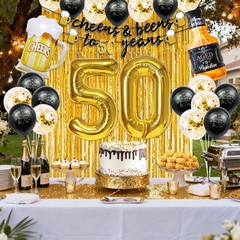 Durable 50th Birthday Decorations with Balloons, Banner & Fringe Curtain