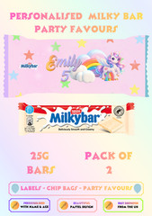 Unicorn Birthday Party Milky Bar Wrappers Personalised Favours x2 UK