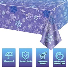 2 Pack Snowflake Tablecloths, 87×51» Plastic Blue Purple Snowflake Table Cover