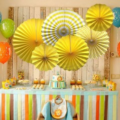 6 Pcs Yellow Paper Fans Party Decorations 16″, 12″, 8″, Hanging Tissue Paper …