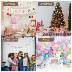 4pcs Pom Pom Garland 6.6 ft 30 Balls for Crafts Decor(Black, White, Grey, Green)