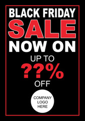 Black Friday Sale Poster Bespoke Text Wording Logo Any % Discount Retail Shop