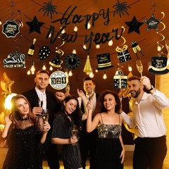 New Year Party Decorations 2026 New Years Eve Decorations Kit Black Gold Nye Dec
