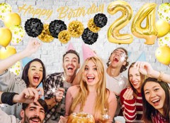 Gold & Black 24th Birthday Decorations – 40″ Number Balloons & More -Boy or Girl