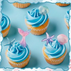 48 Pcs Resin Mermaid Theme Cupcake Ring Toppers Seashell Mermaid Tail Starfis…