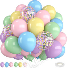 Pastel Balloons,12 Inch Macaron Pink Blue Purple Green Yellow Colorful Confetti