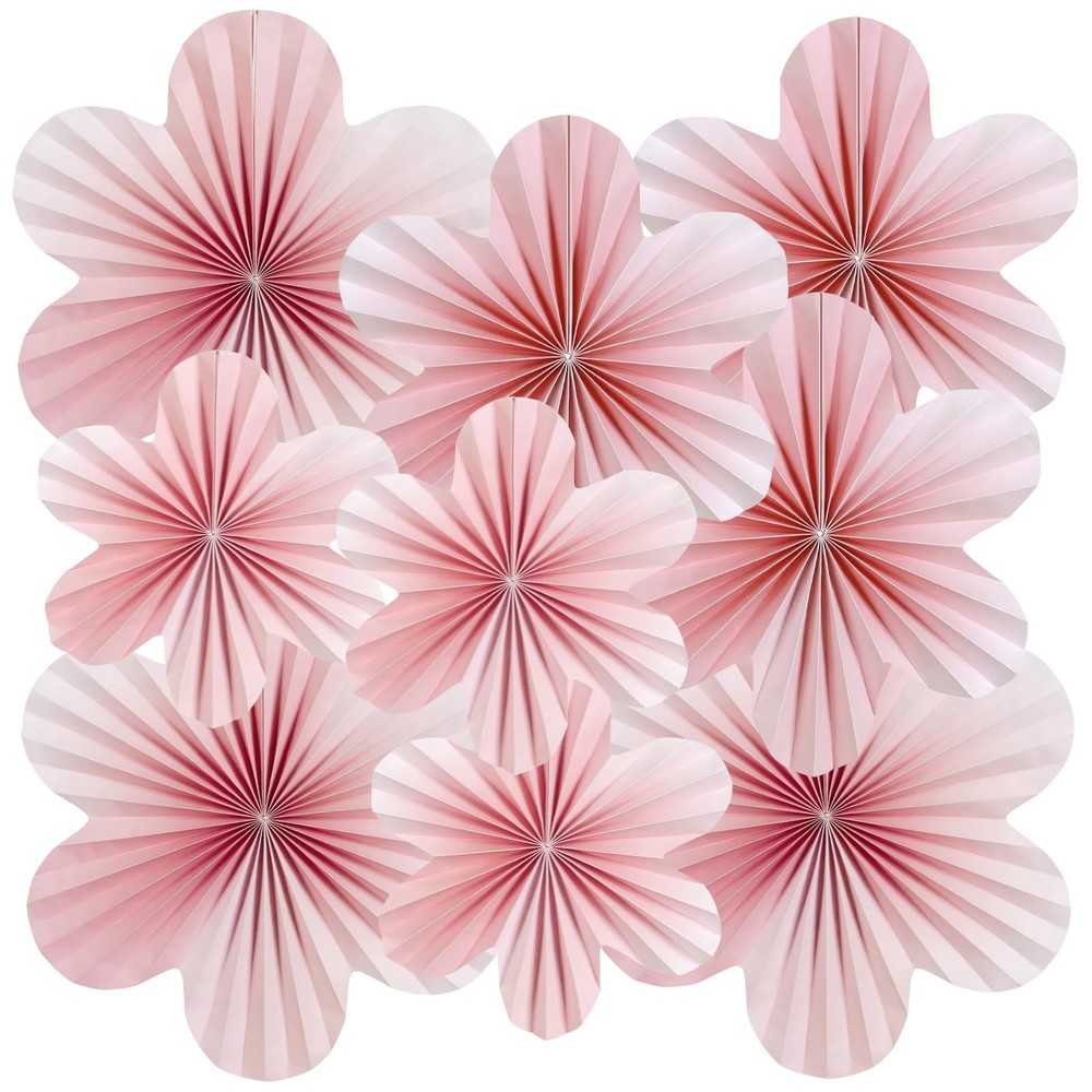 9 PCS Pink, Cherry Blossom Party Decorations, Paper Fans, Floral Backdrop, Decor