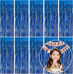 10 Pack Foil Curtain Backdrop Blue Metallic Tinsel Foil Fringe Curtains Photo Bo