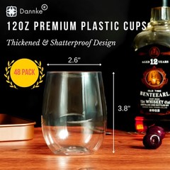 48 Stemless Plastic Wine Glasses – 12oz Clear Disposable Party Cups for Parti…