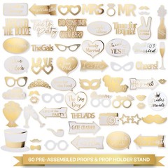 Wedding Photo Booth Props Fully Assembled Gold Signs Funny Reception 60 PCS