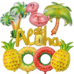 8 Pcs Aloha Summer Balloon Decorations Tropical Party Foil Balloons