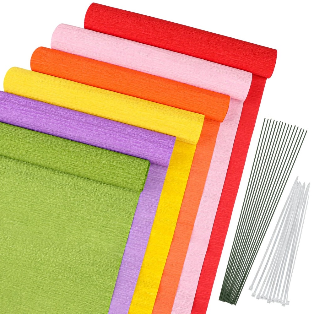 42 PCS Crepe Paper Flower Kit Roll Floral Tape Iron Wire Crafts Wedding DIY